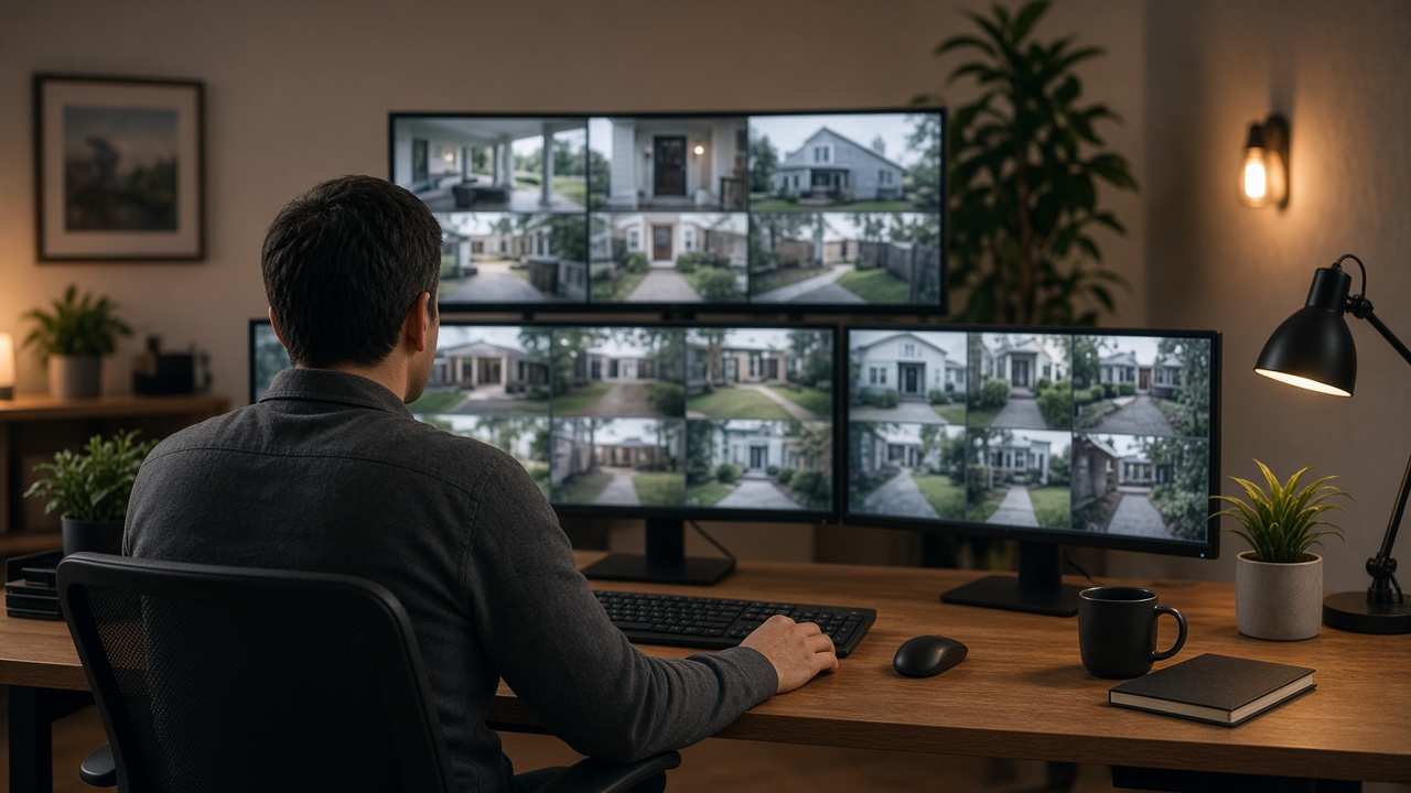 A monitoring desk with camera views